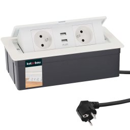 Birou priză încastrată + cablu prelungitor usb alb