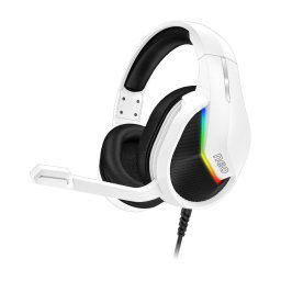 Căști LED RGB cu fir cu microfon pentru jocuri video CONNECT IT CHP-3595-WH alb/negru
