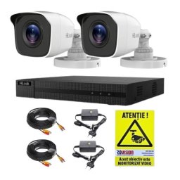 Sistem supraveghere analog Hikvision Hilook, 2 camere 2 MP, lentila 2.8mm, IR 20m, DVR 4 canale 4 MP, accesorii