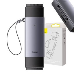 Baseus Lite Series Cititor de carduri de memorie SD/TF, USB + USB-C (gri)