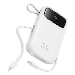 POWER BANK Baseus Qpow2 Dual-Cable, 10000mAh, PD 3.0 + QC 3.0 22.5W, 1 x USB; 1 x Iphone Lightning; 2 x USB Type-C, digital display pt. status baterie, total 2.4A, alb, P10055003223-00 (timbru verde 0.98 lei) - 6932172636289