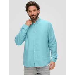 s.Oliver Camasa barbati din in cu maneca lunga si croiala Regular fit, Albastru deschis (SELECTATI MARIMEA: XL)