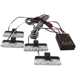 Set 4 lumini LED de avertizare rosu albastru pentru grila functii stroboscop 36W 12V