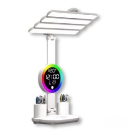 Lampa Inteligentă 3 în 1 pentru Birou – LED cu Afișaj Ceas, Temperatură si Organizatoare