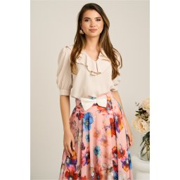 Bluza DY Fashion bej din voal cu volanas