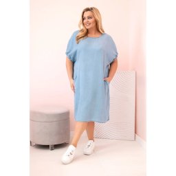 Kesi Włoski Plus Size women's dress made of lyocell with ruching and pockets light denim