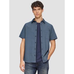 s.Oliver Camasa barbati cu imprimeu cu model si guler Kent, Slim fit, Bleumarin inchis (SELECTATI MARIMEA: M)