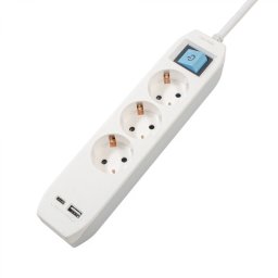 PRELUNGITOR SPACER, Schuko x 3, conectare prin Schuko (T),Type-C x1, USB x 1, 3.1A, cablu 4.5m, 16 A, max. 3500W,protectie copii, Intrerupator, Alb-Gri, PP-3-45-TC-USB (timbru verde 0.18 lei)