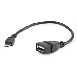 CABLU adaptor OTG GEMBIRD, pt. smartphone, Micro-USB 2.0 (T) la USB 2.0 (M), 15cm, asigura conectarea telef. la o tastatura, mouse, HUS, stick, etc., negru, A-OTG-AFBM-03 (timbru verde 0.08 lei)