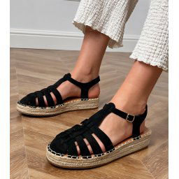 marka niezdefiniowana Sandale negre espadrile gladiator din piele ecologică Talejda