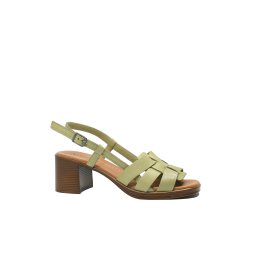 Sandale cu toc bloc Anna Viotti verzi, din piele naturală cu model împletit GOR13117-37 EU
