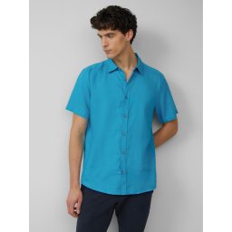 s.Oliver Camasa usoara cu maneca scurta, barbati, din 100% in, Regular fit, Turcoaz (SELECTATI MARIMEA: M)