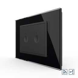 Intrerupator dublu cap scara / cap cruce wireless cu touch Livolo cu rama din sticla, standard Italian - Serie noua SmartElectro IntelligentHouse