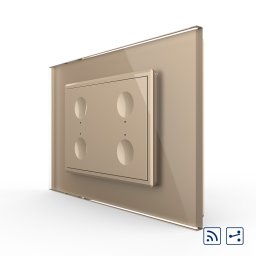 Intrerupator cvadruplu cap scara / cap cruce wireless cu touch Livolo cu rama din sticla, standard Italian - Serie noua SmartElectro IntelligentHouse