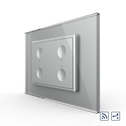 Intrerupator cvadruplu cap scara / cap cruce wireless cu touch Livolo cu rama din sticla, standard Italian - Serie noua SmartElectro IntelligentHouse