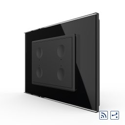 Intrerupator cvadruplu cap scara / cap cruce wireless cu touch Livolo cu rama din sticla, standard Italian - Serie noua SmartElectro IntelligentHouse