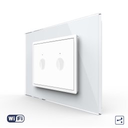 Intrerupator Dublu Cap Scara / Cruce Wi-Fi cu Touch LIVOLO cu rama din sticla, standard italian – Serie Noua, Alb SmartElectro IntelligentHouse