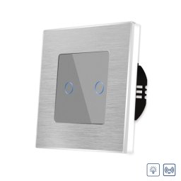 Intrerupator Dublu cu Variator si Touch din Sticla si Rama de Aluminiu LUXION, RF433 SmartElectro IntelligentHouse