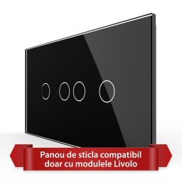 Panou Intrerupator Dublu + Dublu cu Touch LIVOLO din Sticla, Standard Italian - 4M SmartElectro IntelligentHouse