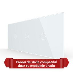 Panou Intrerupator Simplu + Simplu + Simplu cu Touch LIVOLO din Sticla, Standard Italian - 6/7M SmartElectro IntelligentHouse