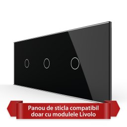 Panou Intrerupator Simplu + Simplu + Simplu cu Touch LIVOLO din Sticla, Standard Italian - 6/7M SmartElectro IntelligentHouse