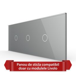 Panou Intrerupator Simplu + Simplu + Simplu cu Touch LIVOLO din Sticla, Standard Italian - 6/7M SmartElectro IntelligentHouse