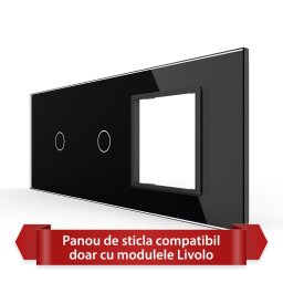 Panou Intrerupator Simplu + Simplu cu Priza LIVOLO din Sticla, Standard Italian - 6/7M SmartElectro IntelligentHouse