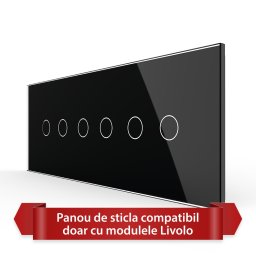 Panou Intrerupator Dublu + Dublu + Dublu cu Touch LIVOLO din Sticla, Standard Italian - 6/7M SmartElectro IntelligentHouse