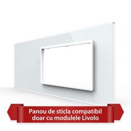 Panou Intrerupator Dublu cu 2 Prize LIVOLO din Sticla, Standard Italian - 6/7M SmartElectro IntelligentHouse