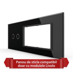 Panou Intrerupator Dublu cu 2 Prize LIVOLO din Sticla, Standard Italian - 6/7M SmartElectro IntelligentHouse