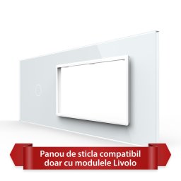 Panou Intrerupator Simplu cu 2 Prize LIVOLO din Sticla, Standard Italian - 6/7M SmartElectro IntelligentHouse