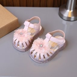 Sandale roz elegante fetite – cu flori 3D si talpa flexibila