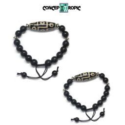Bratara Onix cu Agata Tibetana Dzi - Rotund - Butoias - Accesorii de Argint 925 - 1 Buc