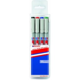 Marker nepermanent edding 152, corp din plastic, varf rotund, 1 mm, 4 culori/set
