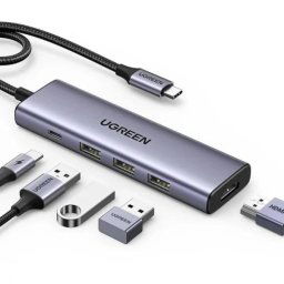 DOCKING Station Ugreen, CM498 conec PC USB Type-C, USB 3.2 x 2HDMI 4Kx1 la 60HzUSB-C x 2 PD 100W, aluminiu, gri 45379 (timbru verde 0.8 lei) - 6941876243792