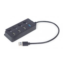HUB extern GEMBIRD, porturi USB: USB-A 2.0 x 3, USB-A 3.1 x 1, conectare prin USB-A 3.1, cablu 0.25 m, negru, UHB-U3P1U2P3P-01 (timbru verde 0.18 lei)