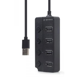 HUB extern GEMBIRD, porturi USB: USB-A 2.0 x 4, conectare prin USB-A 2.0, cablu 0.80 m, negru, UHB-U2P4P-01 (timbru verde 0.18 lei)