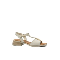 Sandale Anna Viotti crem, din piele naturală cu baretă T și toc masiv GOR151468-38 EU