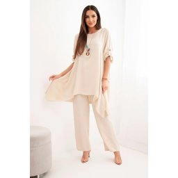 Kesi Włoski Set of blouse + pants with pendant dark beige