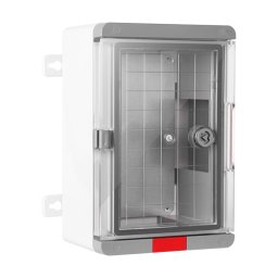 Cutie distributie IP67 din ABS gri, usa transparenta, placa metalica, 200x300x130 mm PS203013