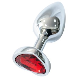 Sunfo - dop anal din metal cu piatră roșie în formă de inimă (argintiu)
