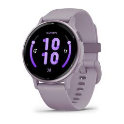 Ceas smartwach Garmin vívoactive 5, display AMOLED, memorie 8GB, autonomie pana la 14 zile, rezistanta la apa, Rama metalica din aluminiu orchid cu carcasa orchid Case, bratara din silicon
