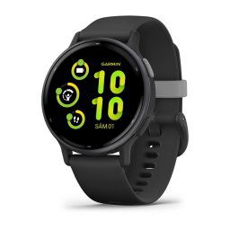 Ceas smartwach Garmin vívoactive 5, display AMOLED, memorie 8GB, autonomie pana la 14 zile, rezistant la apa, rama din aluminiu slate cu carcasa neagra si bratara din silicon