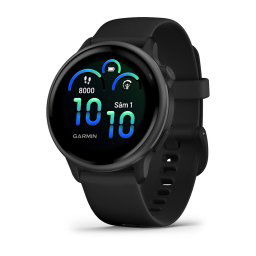 Ceas Garmin vívoactive 6 display AMOLED, memorie 8GB, autonomie pana la 11 zile, rezistant la apa, rama neagra cu curea Bone, carcasa Slate si curea din silicon