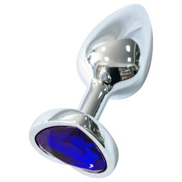 Sunfo - dop anal din metal cu piatră mov-închis în formă de inimă (argintiu)