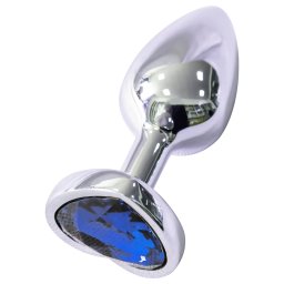 Sunfo - dop anal din metal cu piatră albastră în formă de inimă (argintiu)