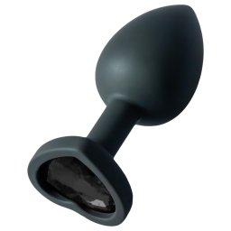 Sunfo - dop anal din silicon cu piatră în formă de inimă (negru)