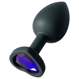Sunfo - dop anal din silicon cu piatră mov în formă de inimă (negru)