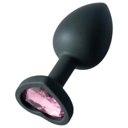 Sunfo - plug anal din silicon cu piatră roz inimă - negru
