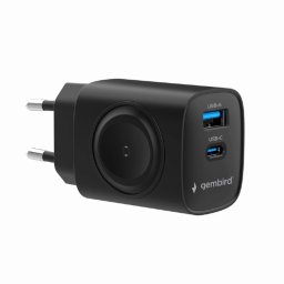 ALIMENTATOR retea 220V GEMBIRD, universal, 1 x USB-A QC3.0 + 1 x USB-C 3A + 1 x Wireless Apple Watch, max. 22W PD, protectie: scurtcircuit, supraincarcare, supratensiune, supraincalzire, negru, TA-UC-PDQCW20-01-BK (timbru verde 0.18 lei)